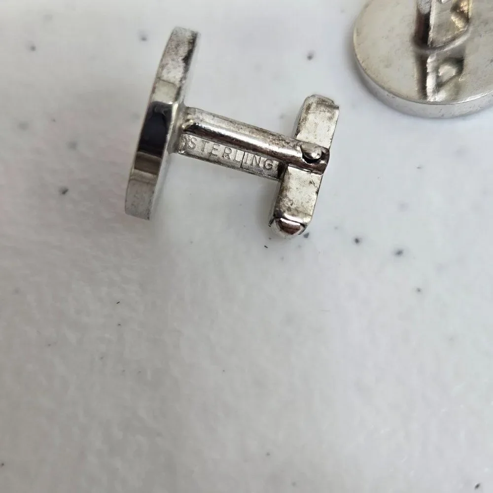 Anson Sterling Cufflinks CWK Circle Sterling Silver Engraved Mens Matte Distress